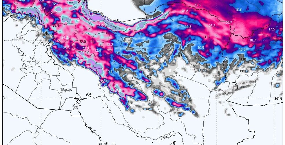 هفته پربارش در راه است؛ بارش‌های بالای ۱۰۰ میلی‌متر در برخی نقاط کشور