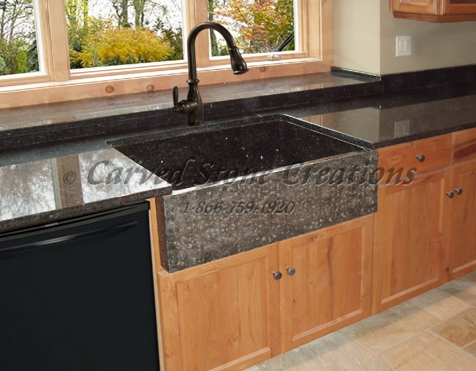 سینک گرانیتی تک حوض با طراحی Apron در آشپزخانه مدرن